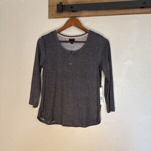 Tahari Henley Shirt 3/4 Sleeve Gray Women's Size Medium NWT